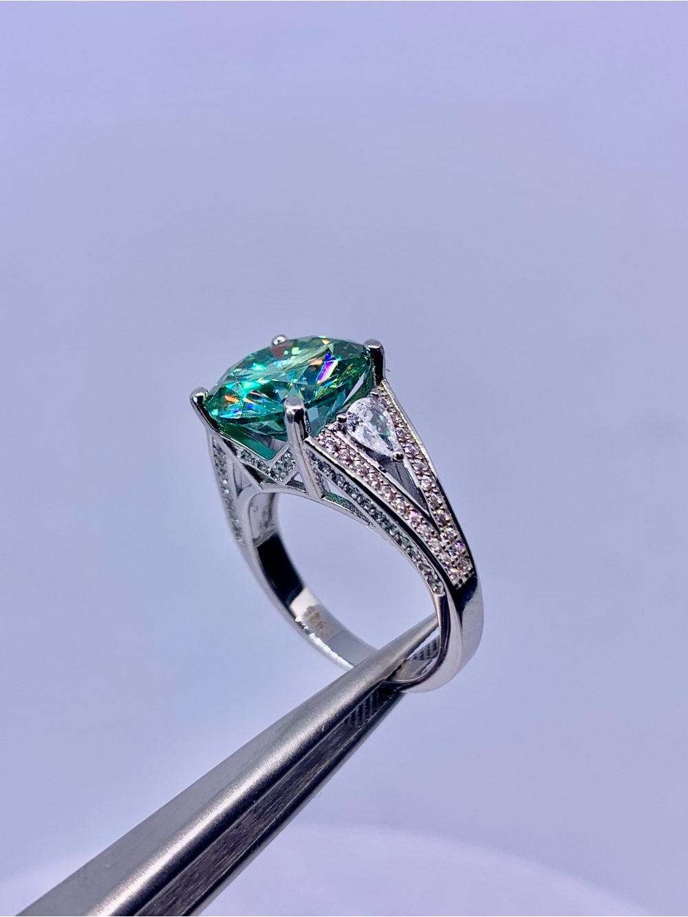 Green Blue Vintage Solitaire Moissanite Ring Women Jewelry 5 Ct 925 Silver GRA - Picture 4 of 11